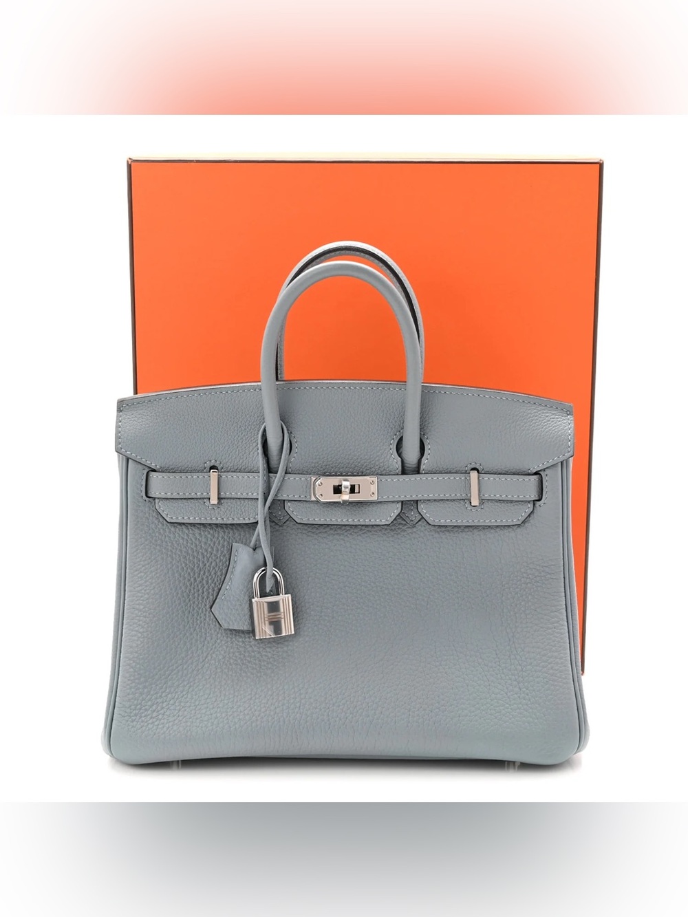Gray Leather Top-Handle cloudy skies Satchel Bleu Lin chai Gris PHW PLK vintage